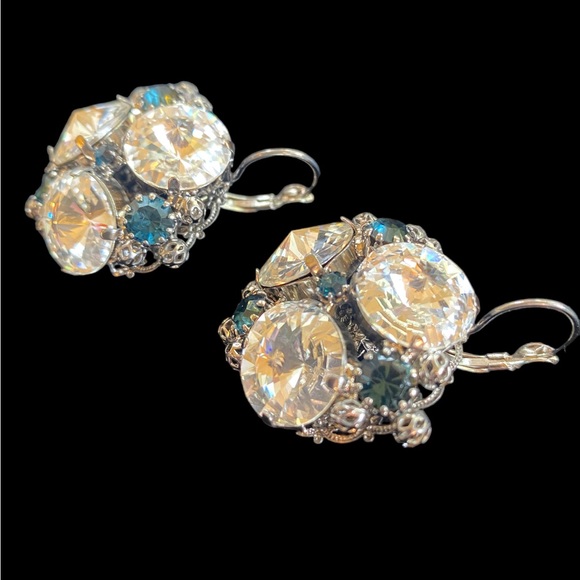 Italian Swarovski Sapphire Crystal Earrings Made in Florence - Picture 3 of 6